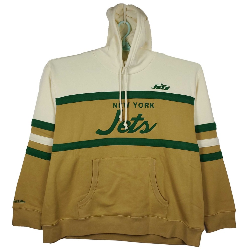 New York Jets Mitchell & Ness NFL 5XL XXXXXL Hoodie Tan Cream‎ Green NWT